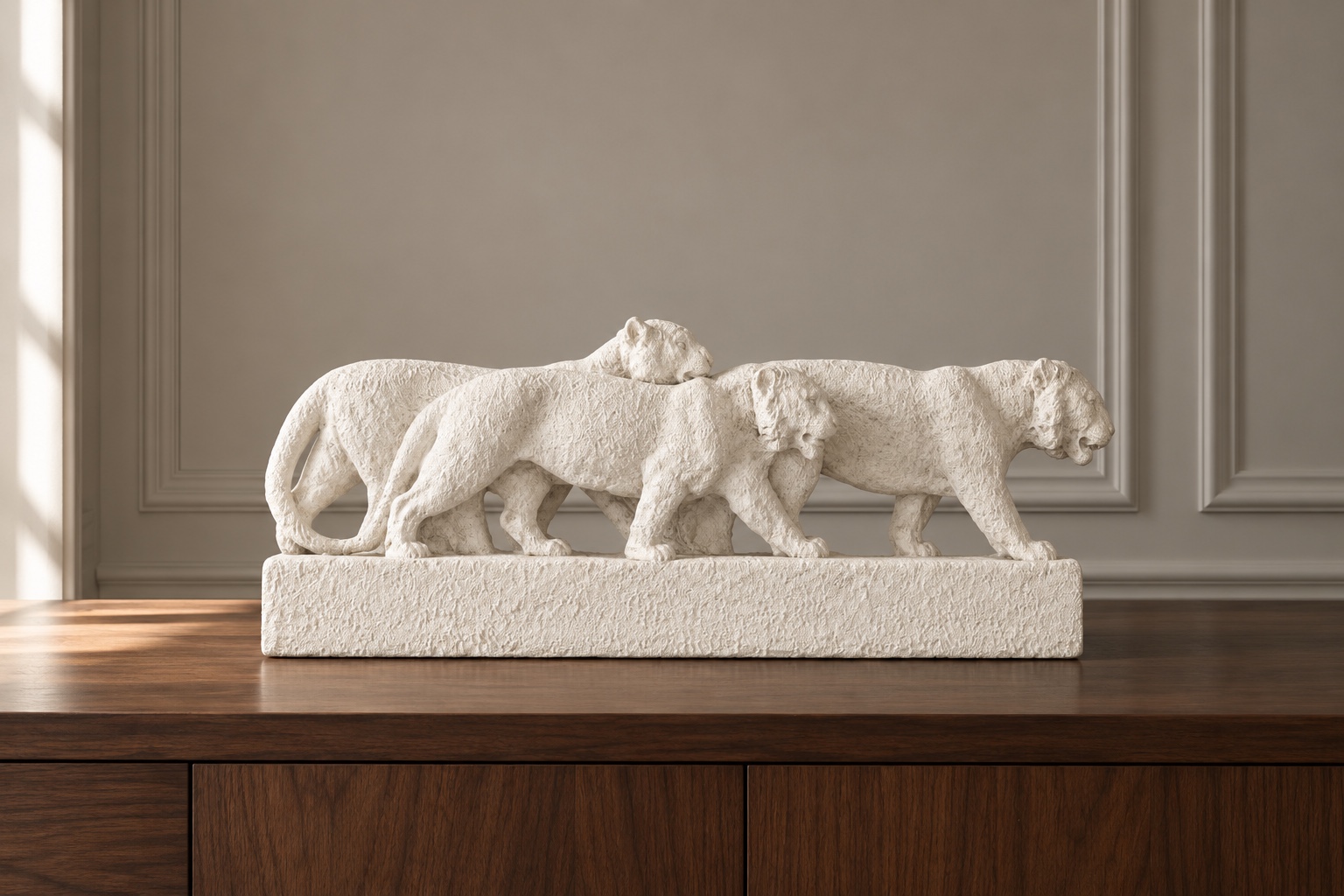 French Art Deco sculpture of three lionesses by ODYV, circa 1930