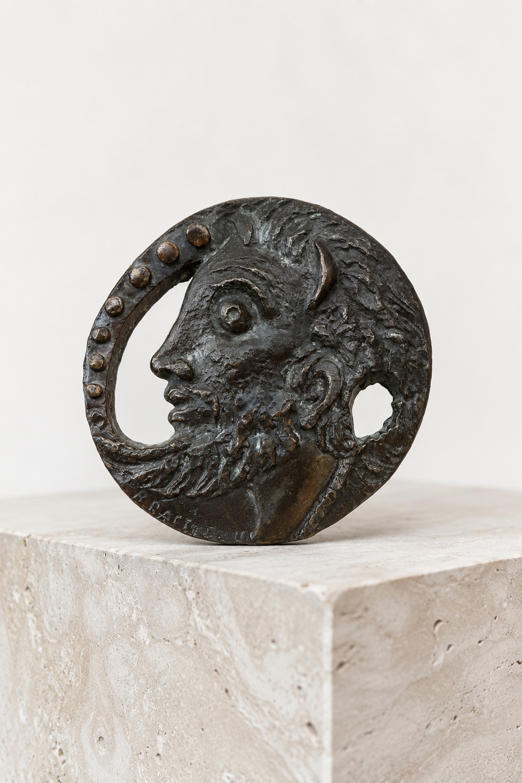 Signed bronze mythological profile plaque by Bella Raftopoulou